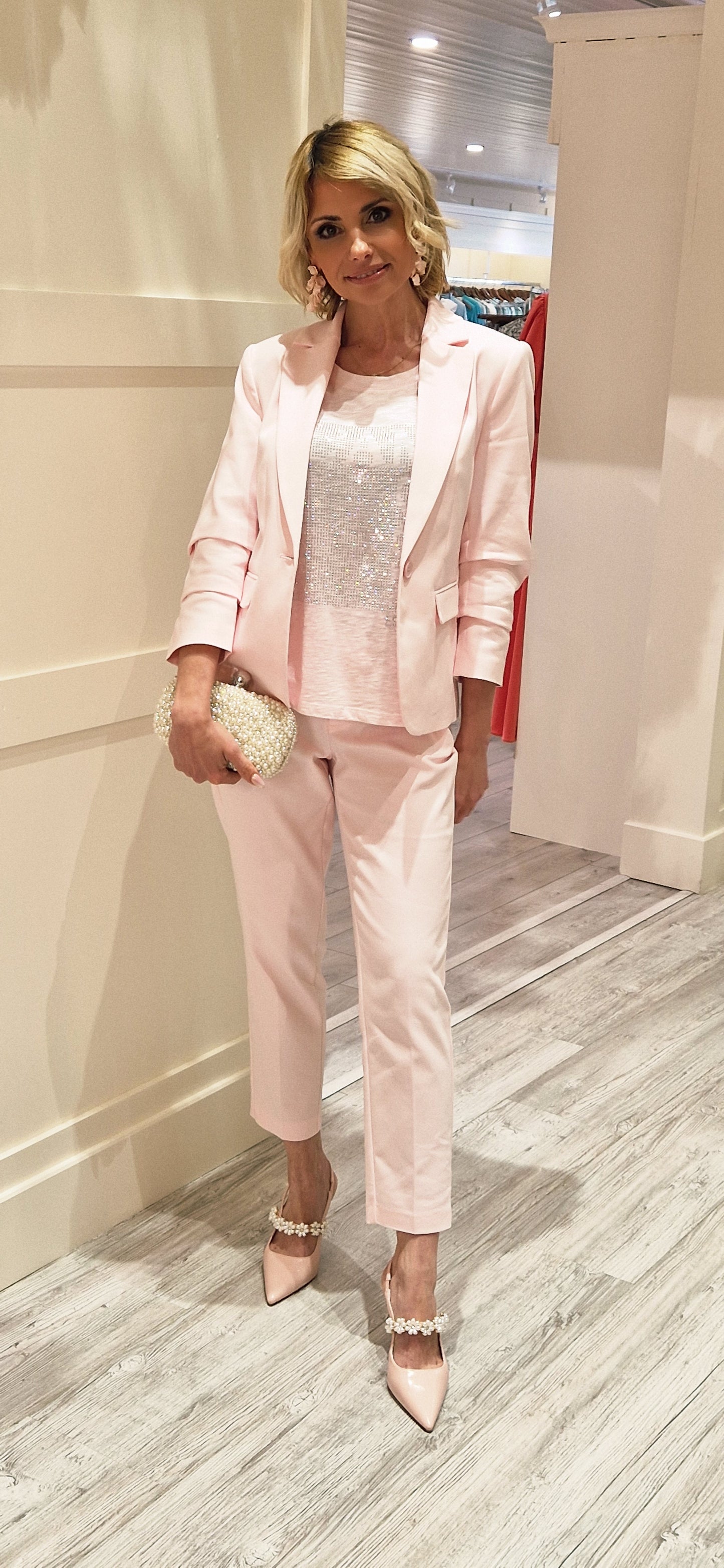 French Rose Blazer With ¾ Sleeves