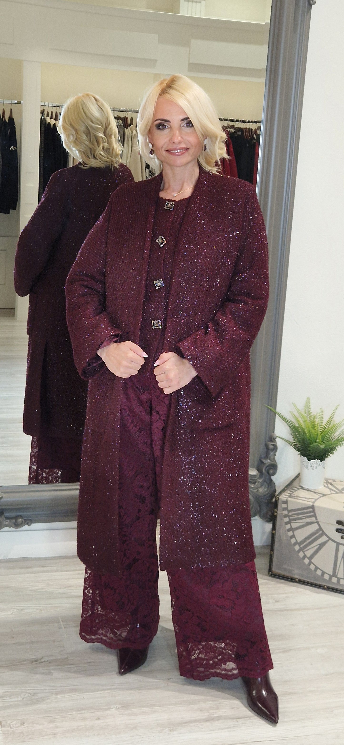 Burgundy Lace Trousers