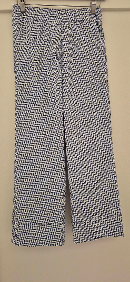 Navy & White Print Trousers