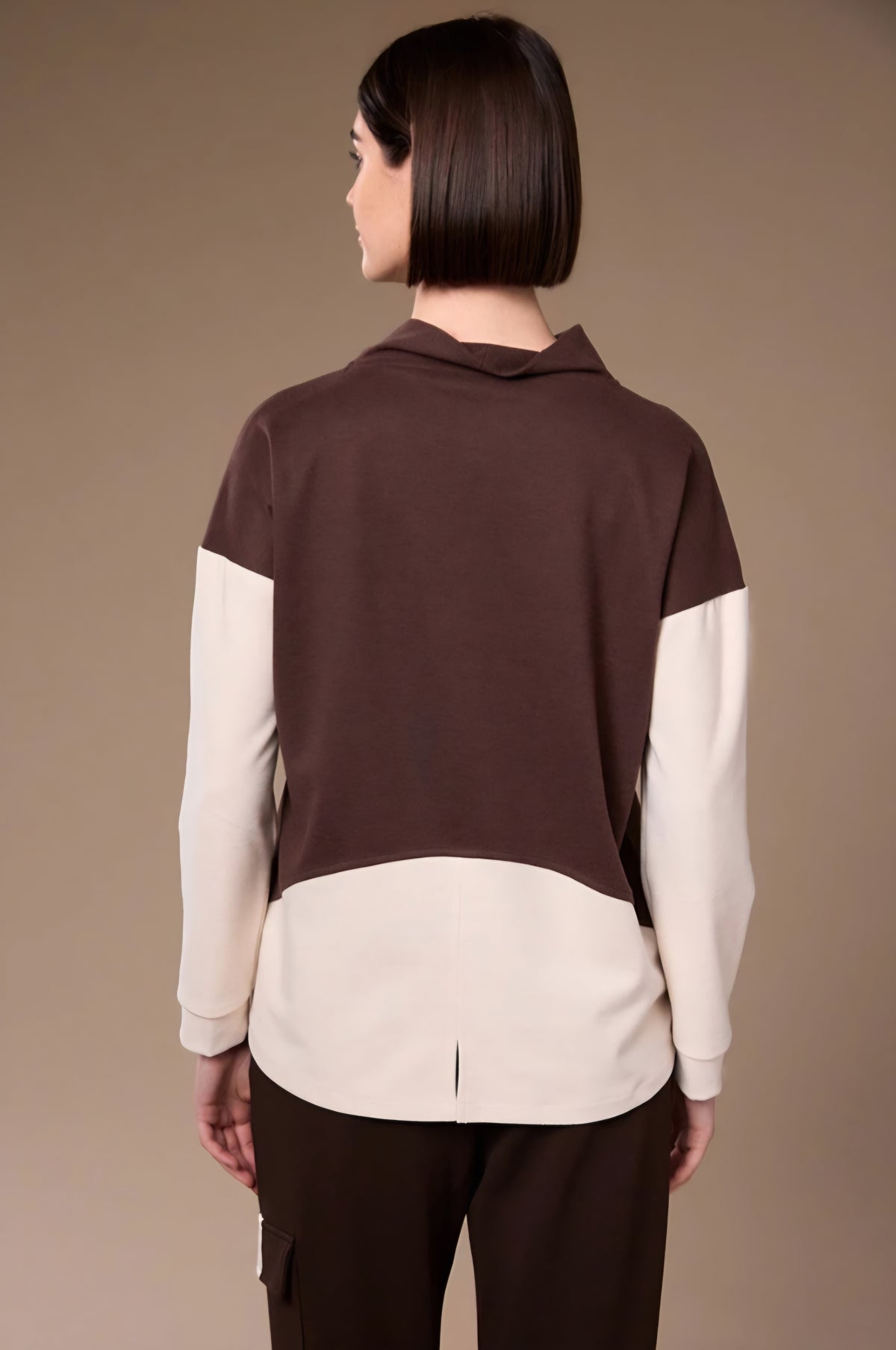 Brown And Ecru Colour Block Top