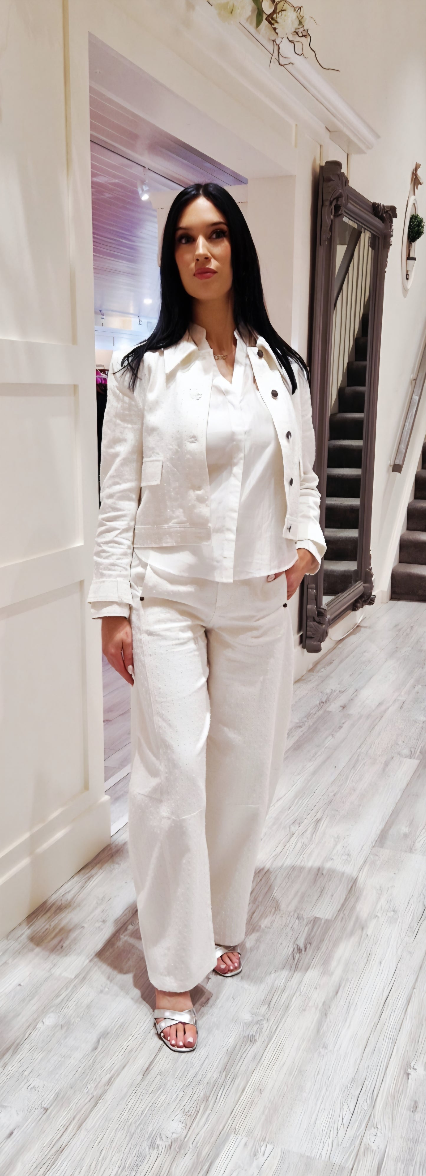 Cream Structure Trousers