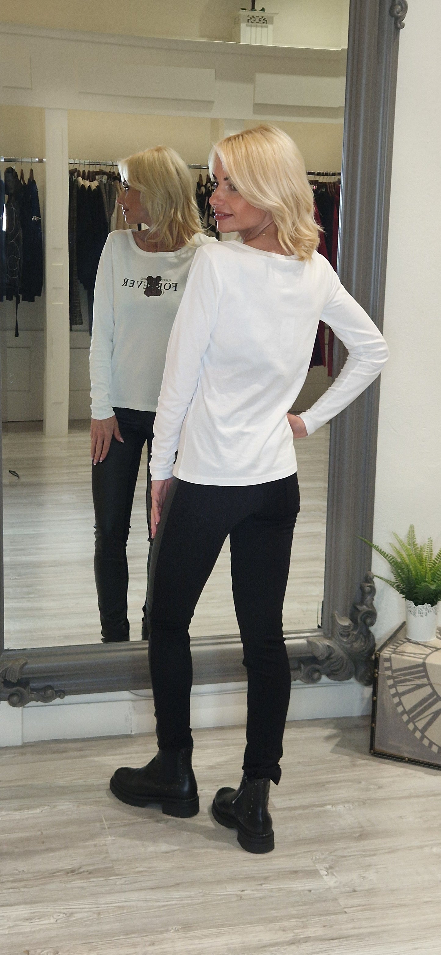 Black Trousers With Faux Leather Detail