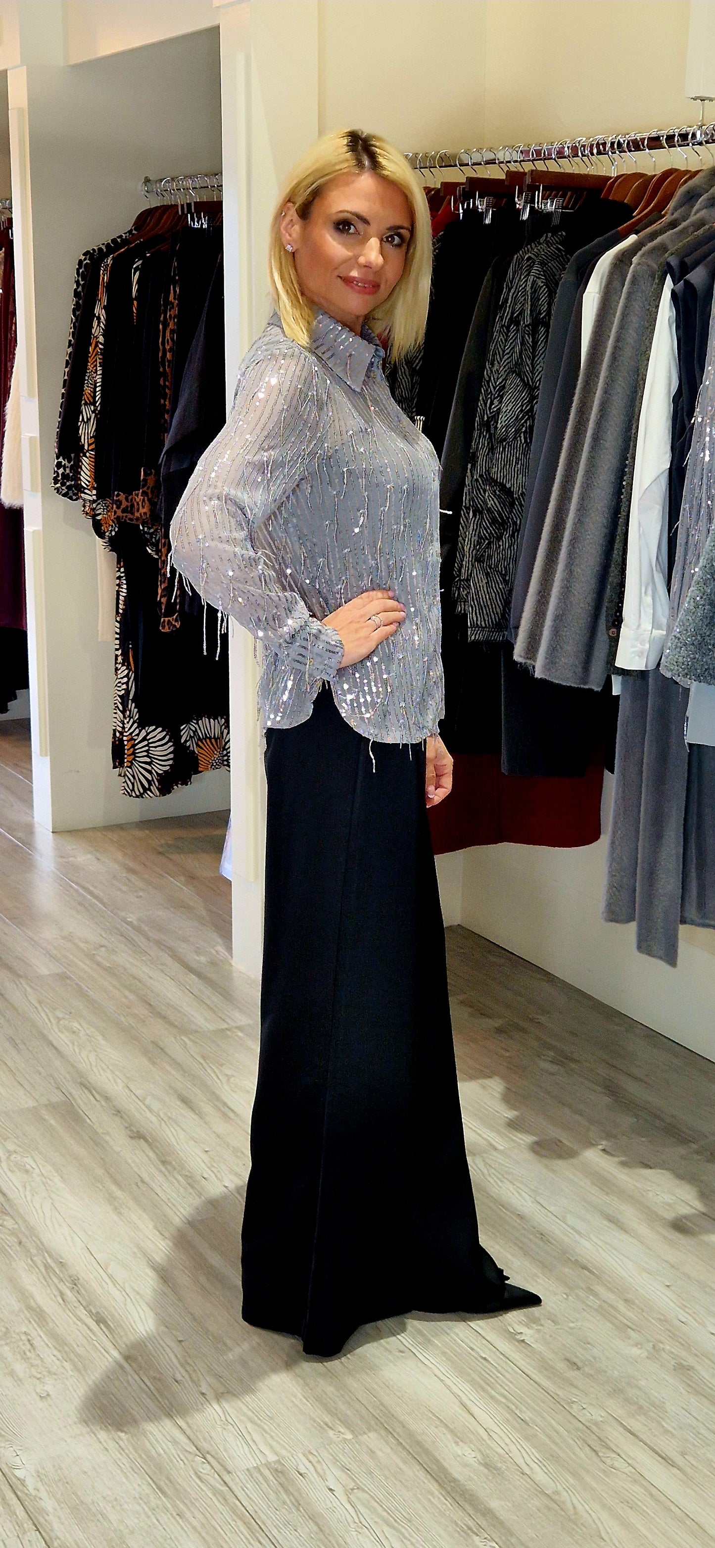 Black Satin Palazzo Trousers