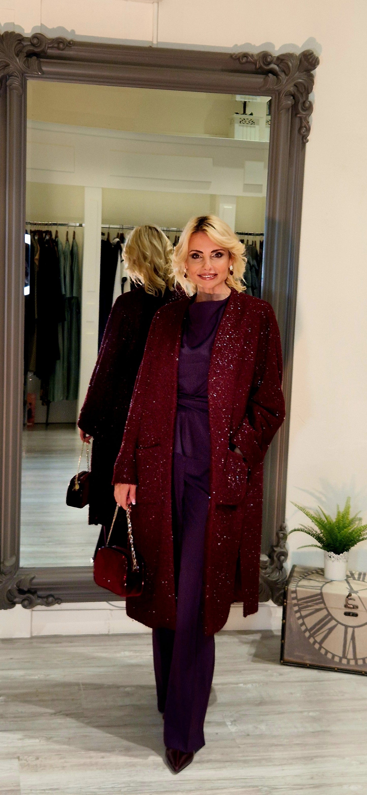 Burgundy Shimmer Coat With Lurex