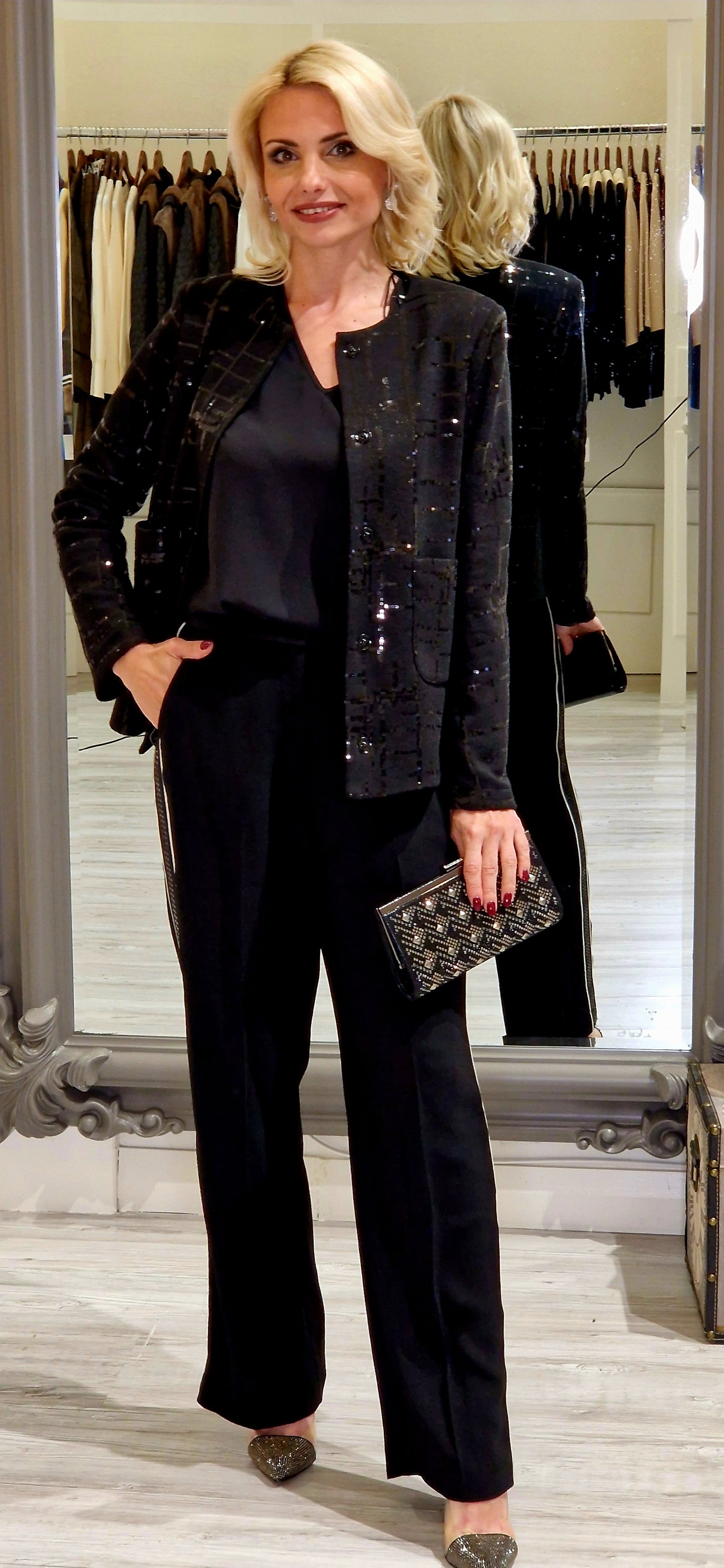 Black Embellished Trim Blouse