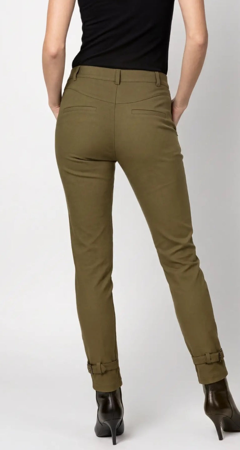 Olive Green Trousers With Buckle Detail