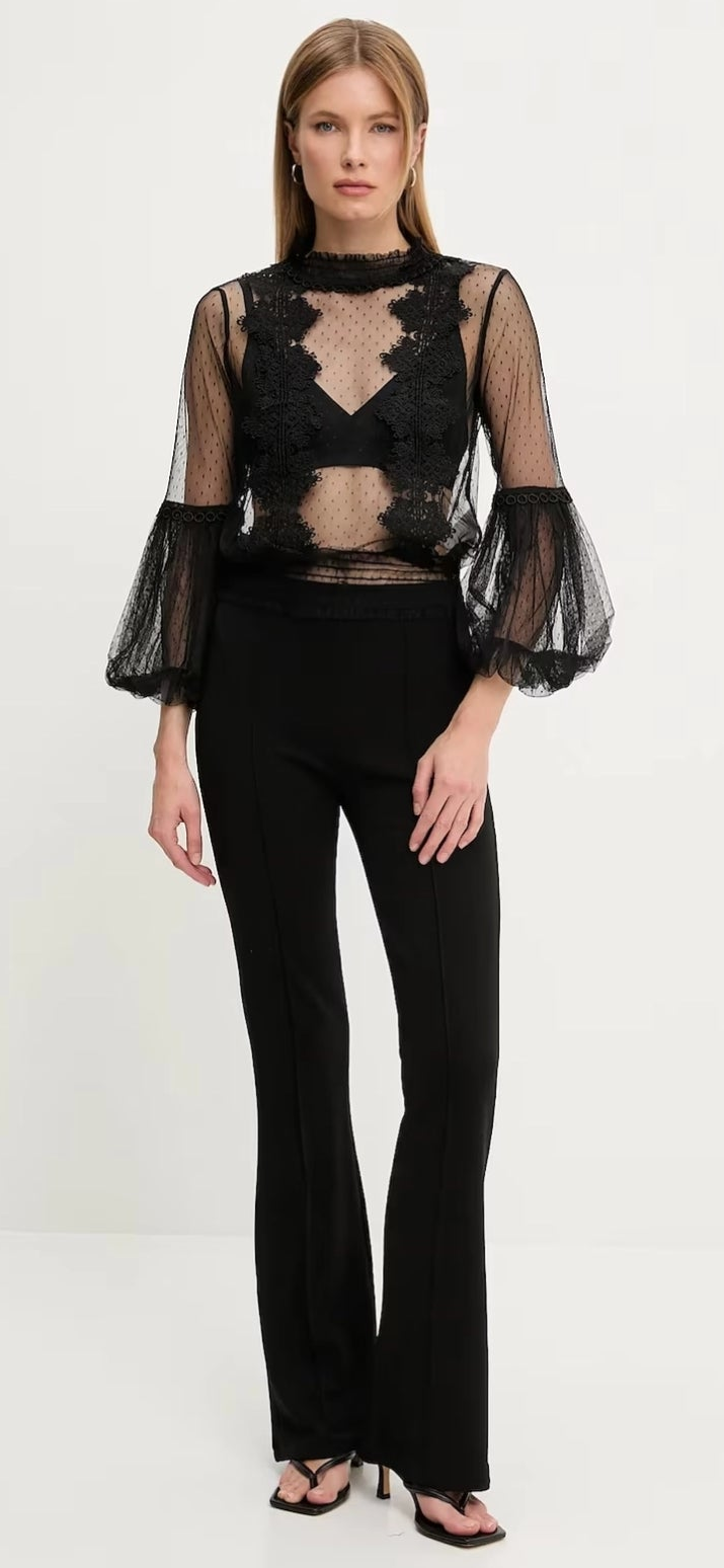Black Lace Blouse With Cuff On Sleeves