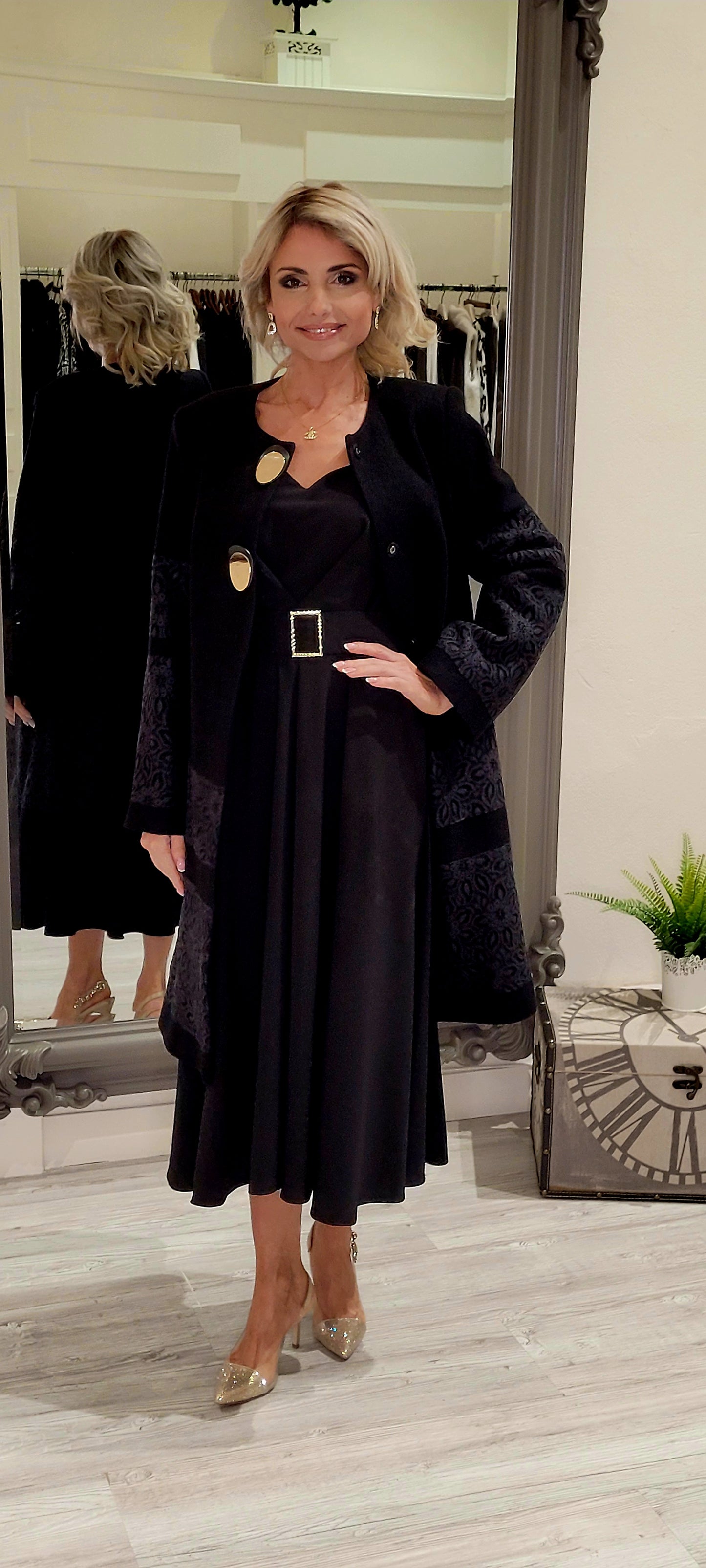 Black Coat With Lace Detail