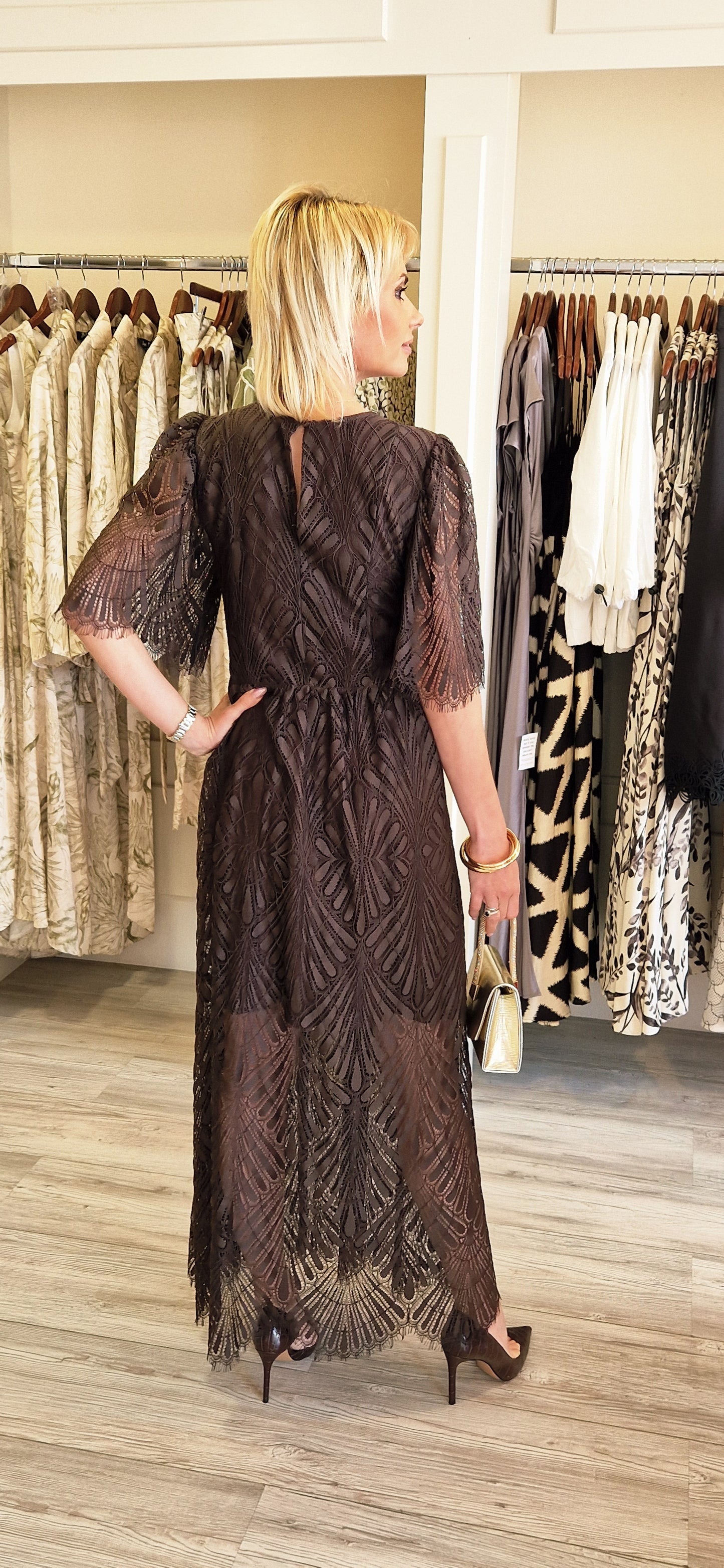 Leticc Lace Maxi Dress  Dark Brown