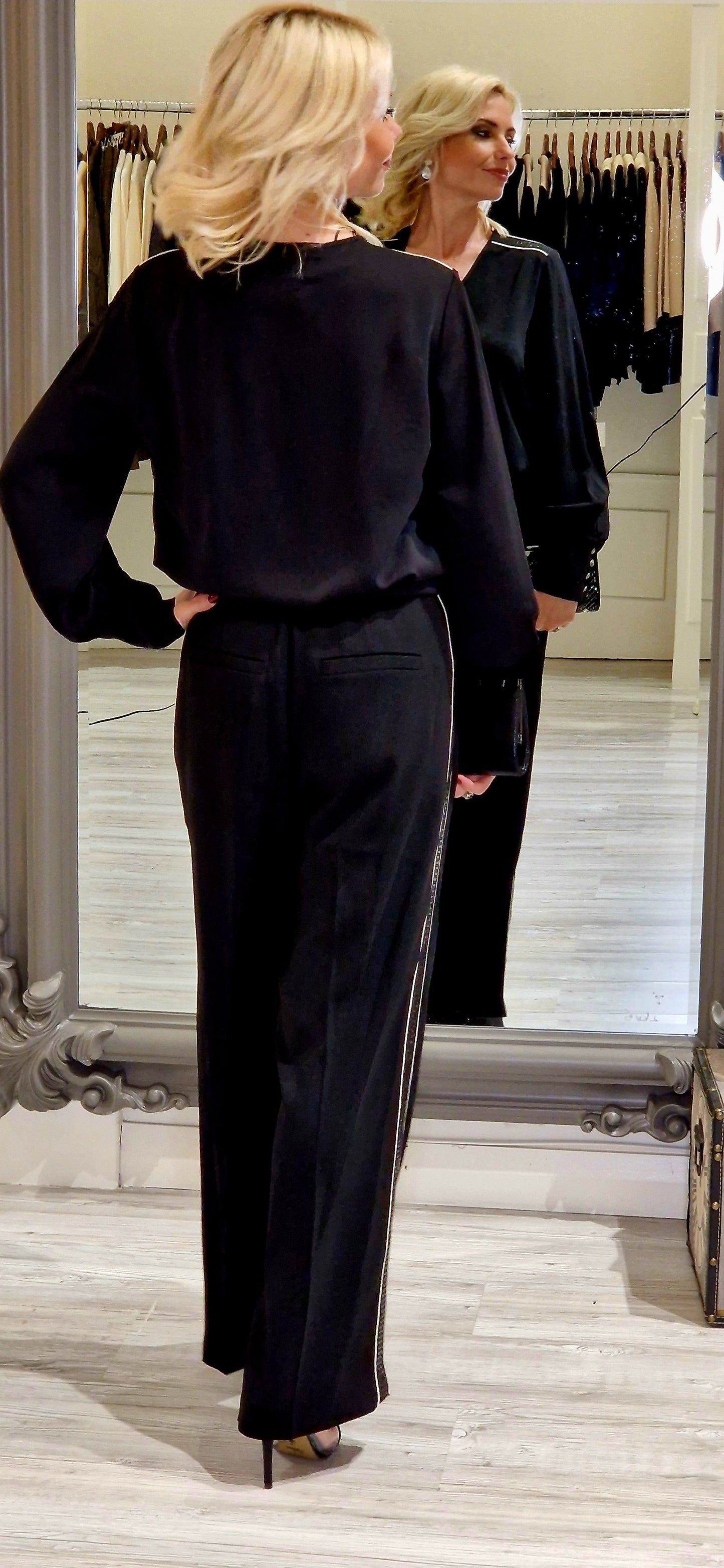 Black Embellished Trim Trouser