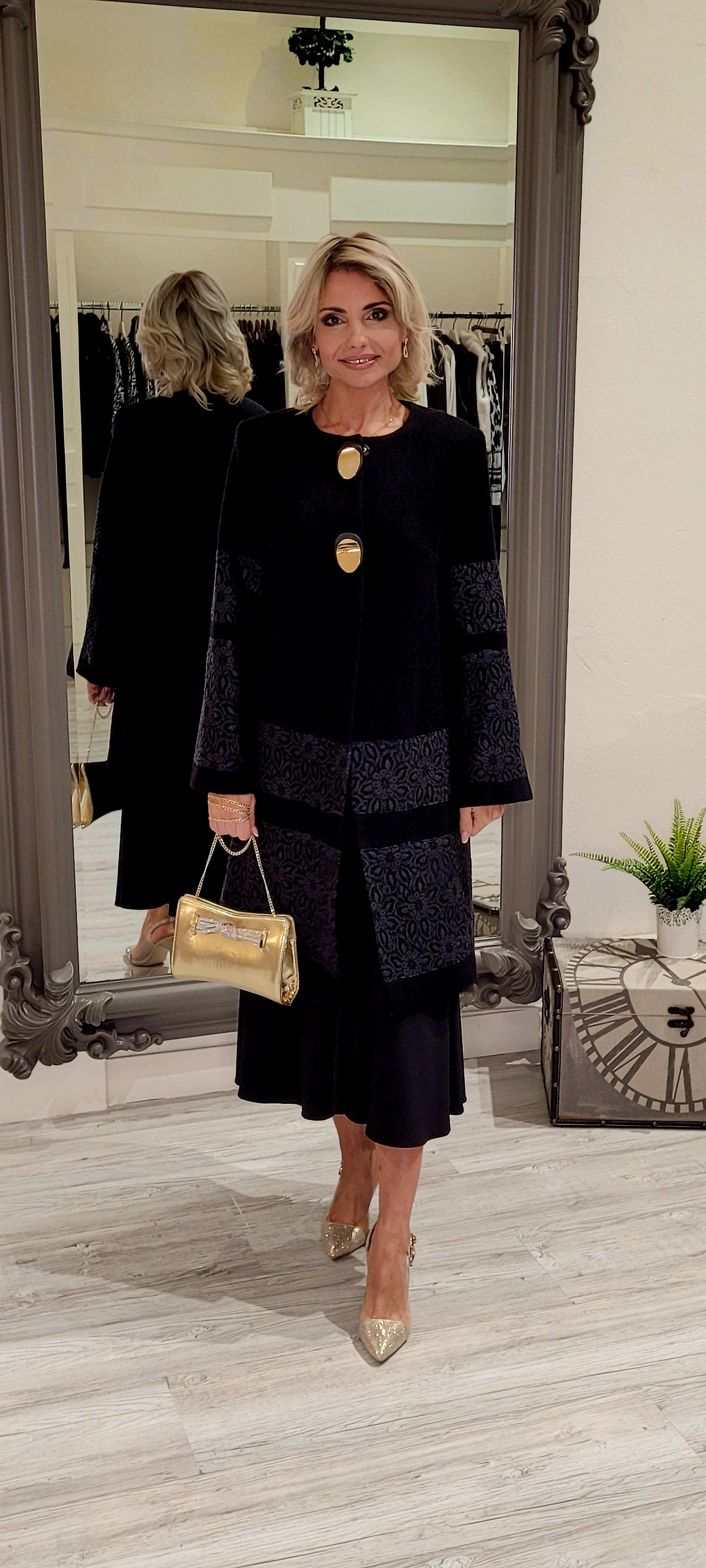 Black Coat With Lace Detail