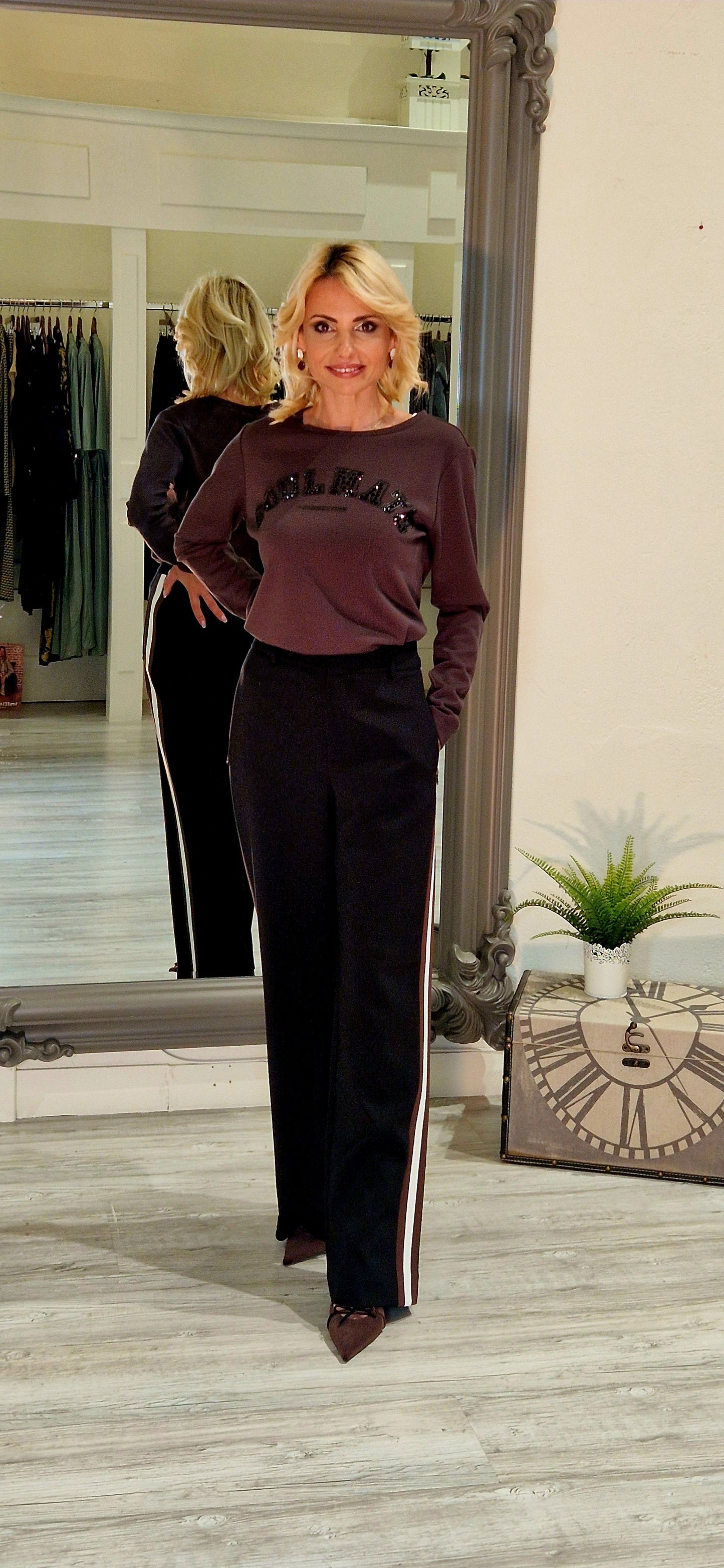 Brownie Long-sleeve Top With  rhinestone accents