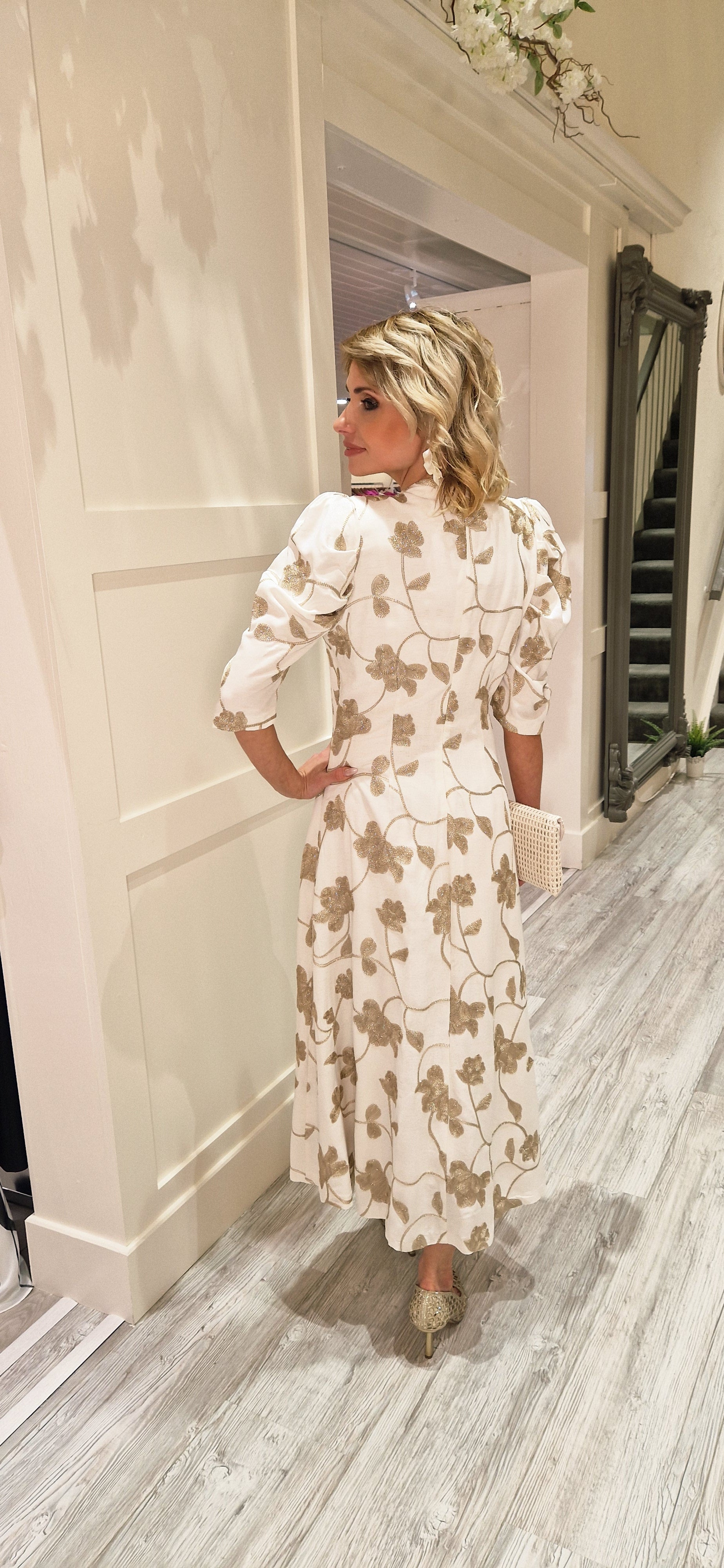 Cream And Gold Flower Dress – Style Kloset Boutique Galway