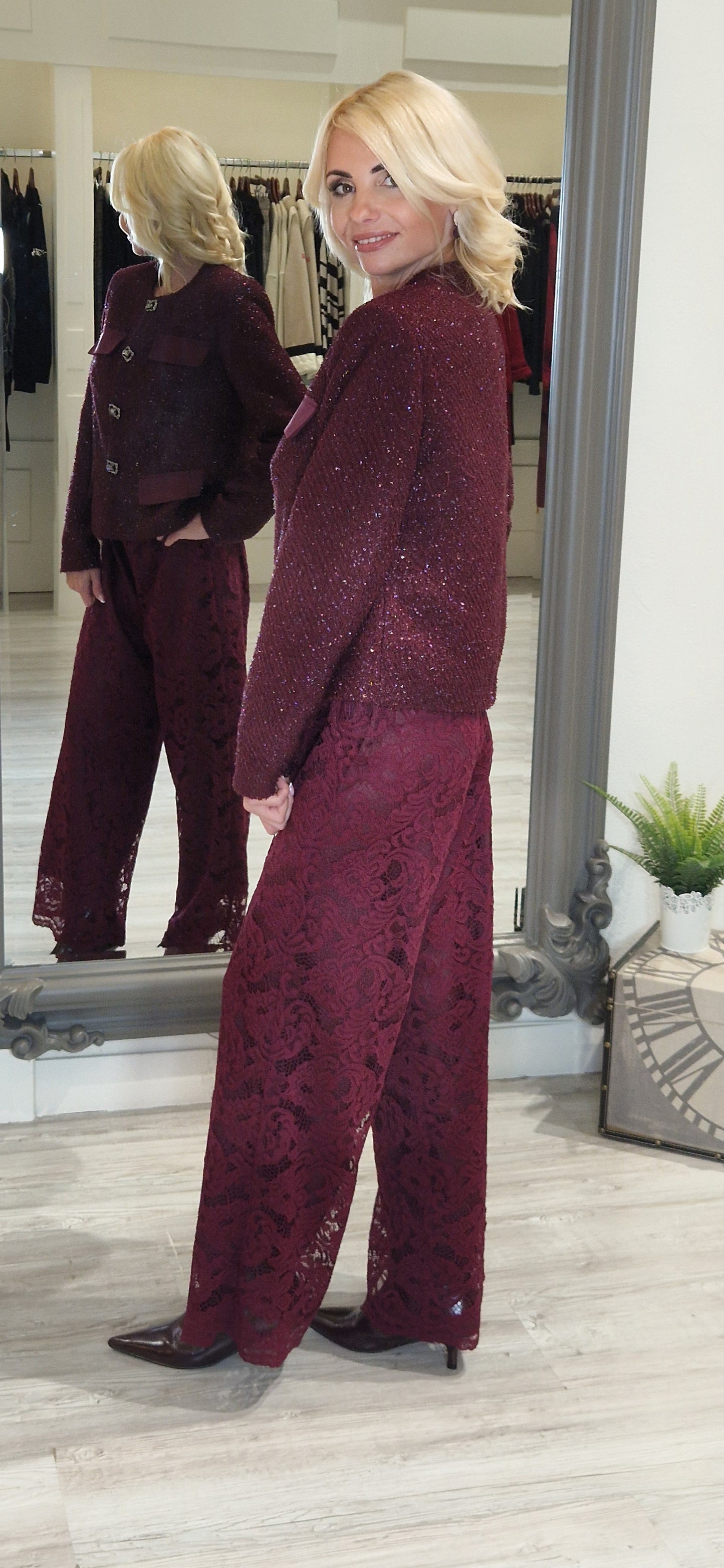 Burgundy Lace Trousers
