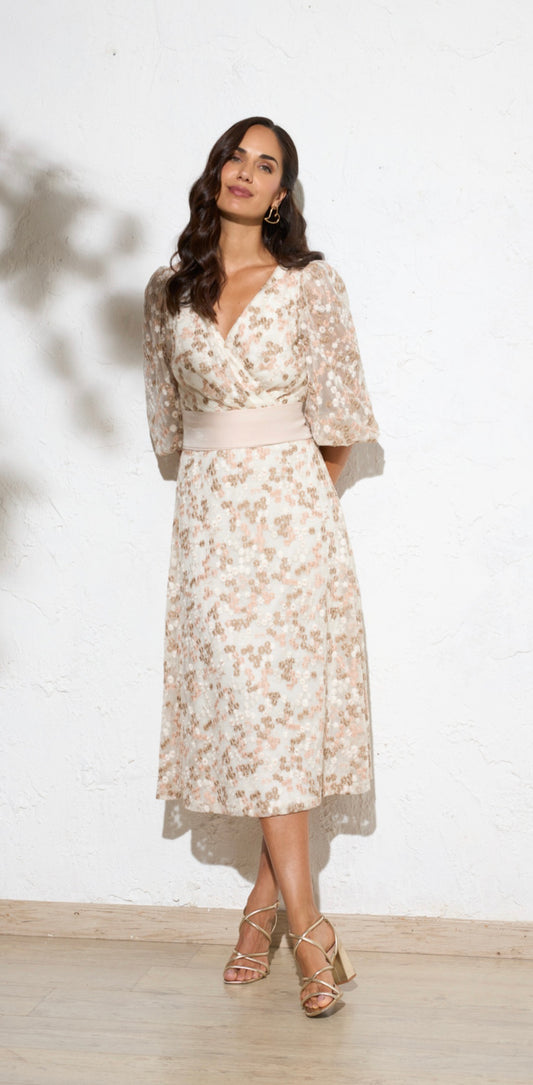 Cream And Pink Flower Dress