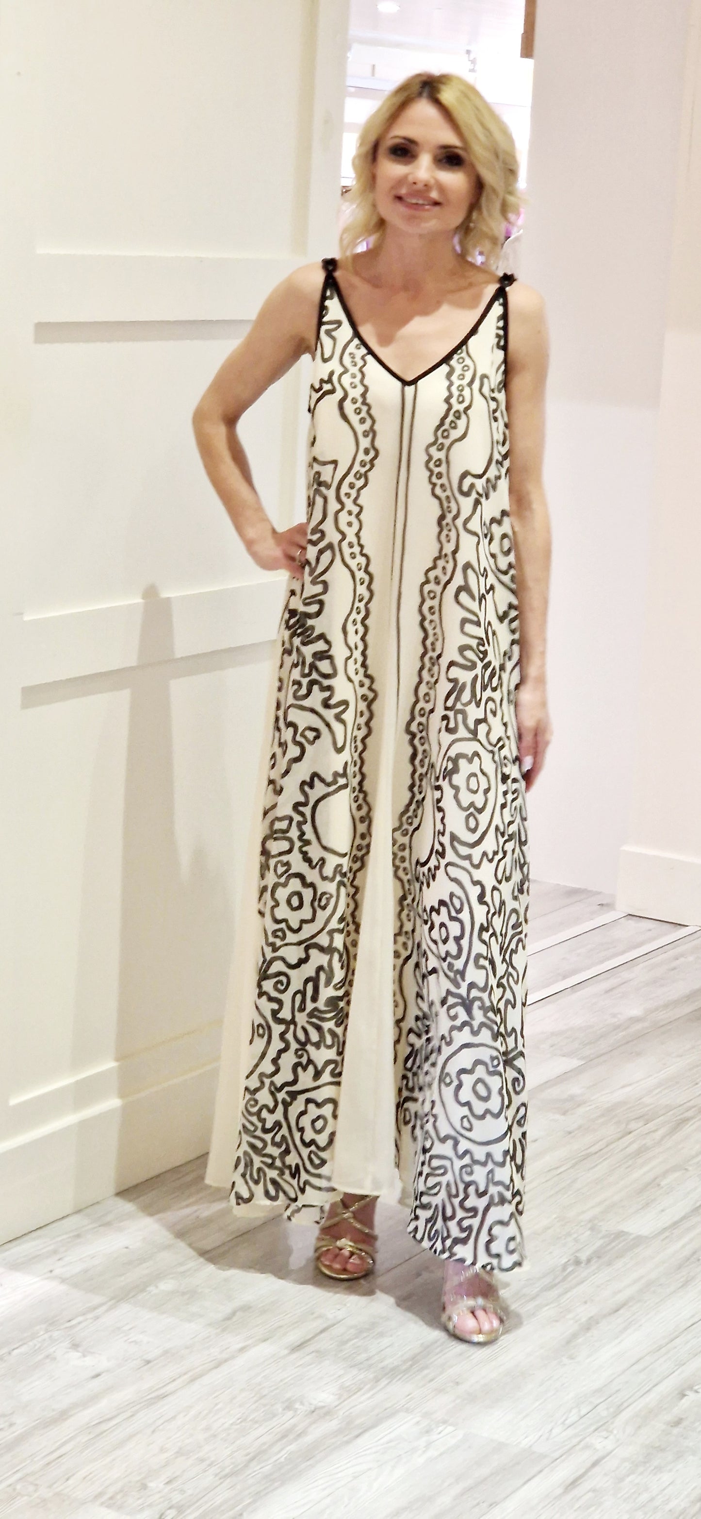 Cream & Black Dress