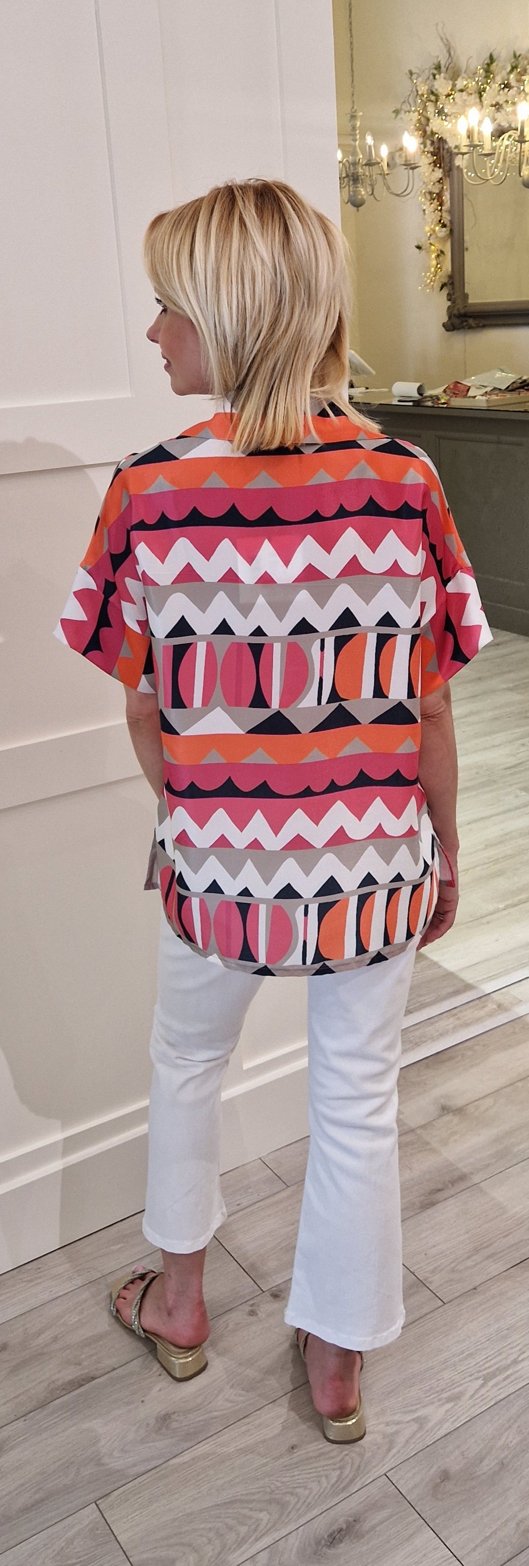 Pink And Orange Printed Shirt