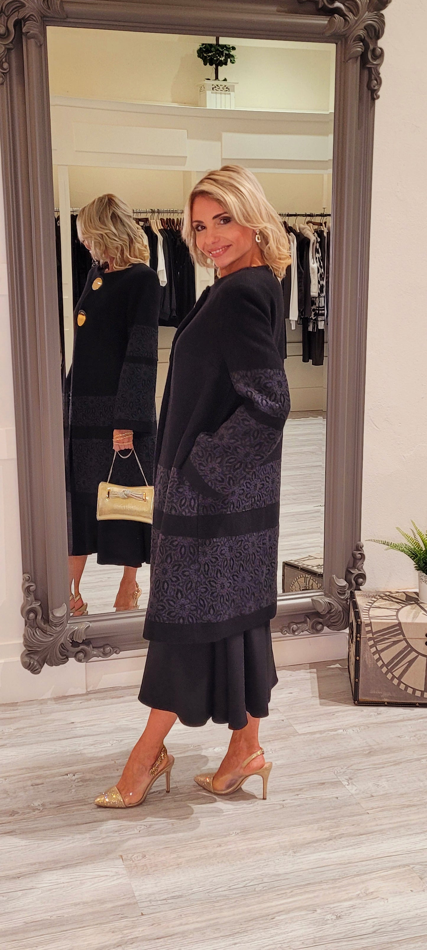 Black Coat With Lace Detail