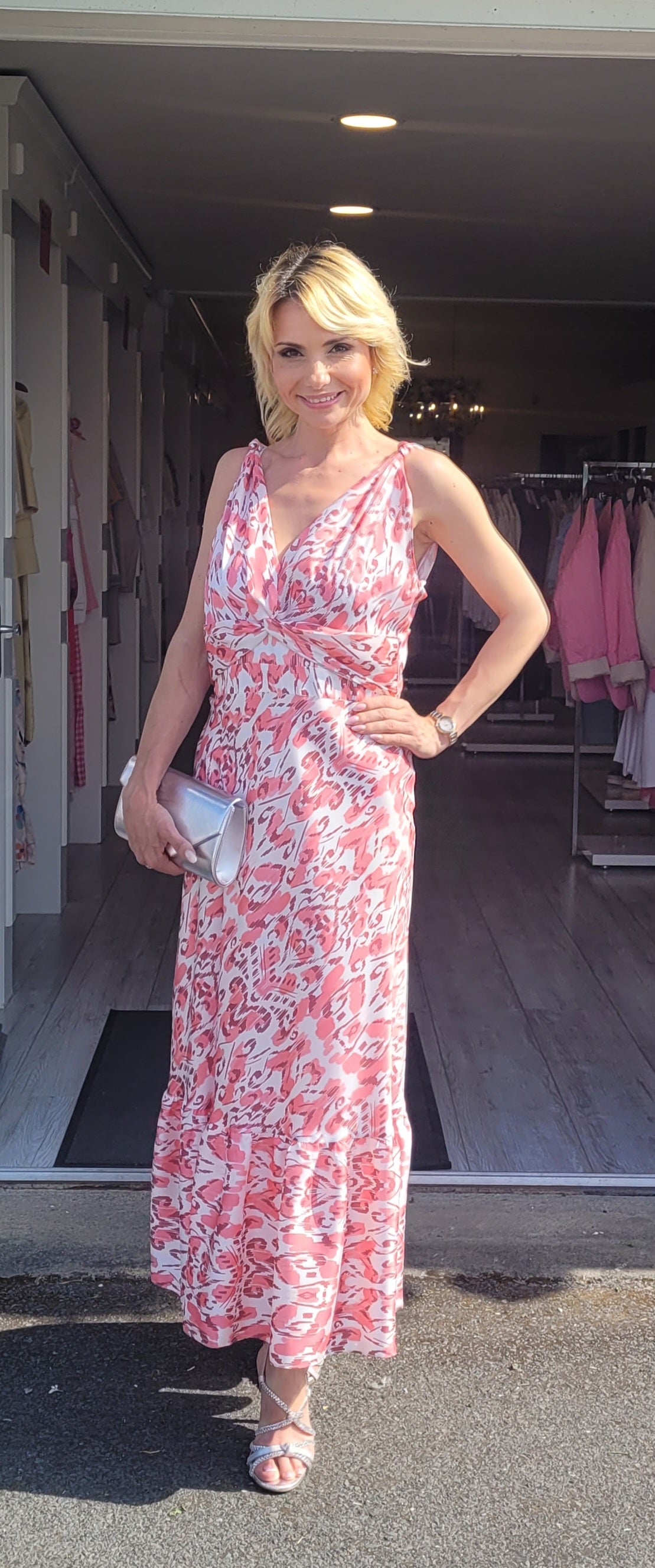 Pink And Cream Midi Dress