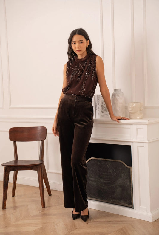 Brown Sparkle Sleeveless Top