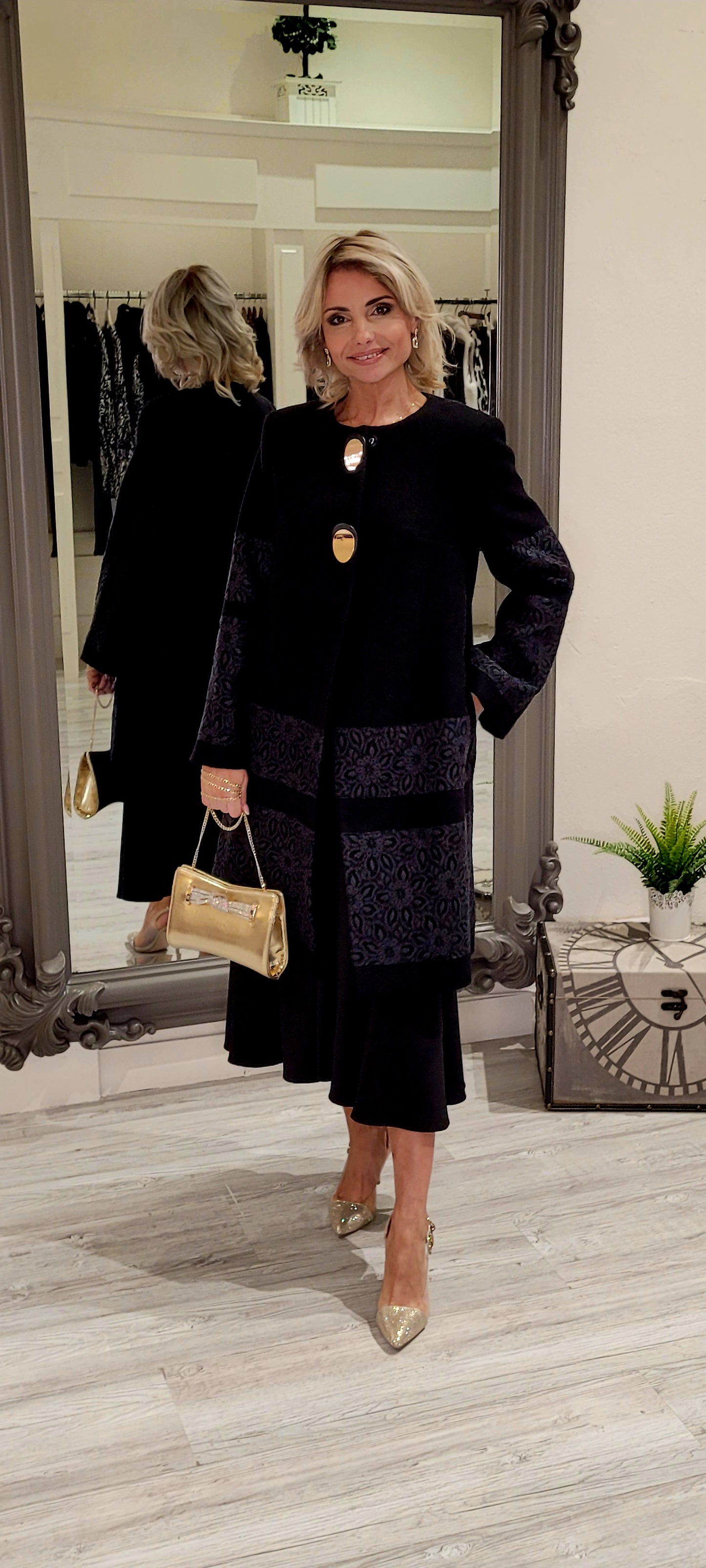 Black Coat With Lace Detail