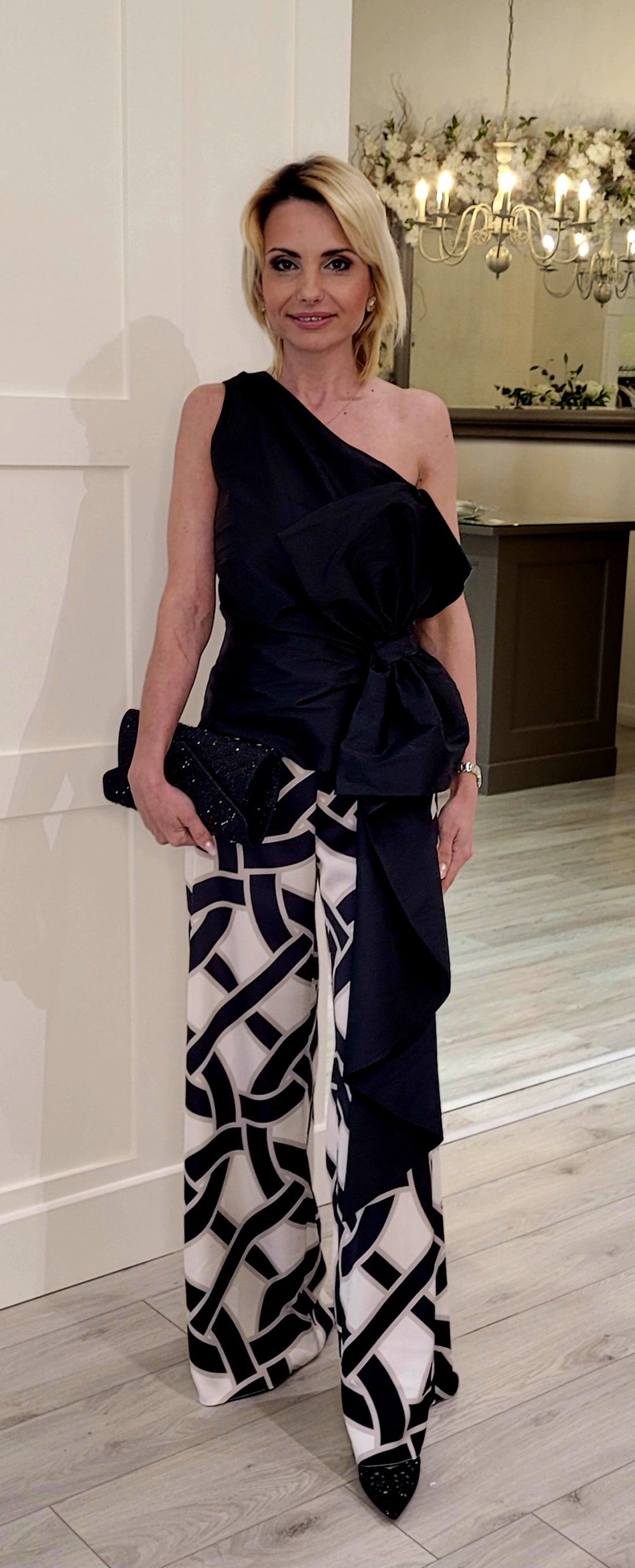 Black And Cream 2 Piece Trousers Suit