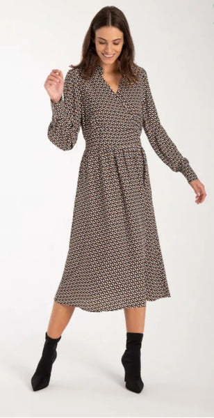 Brown Midi Dress With Graphic Print