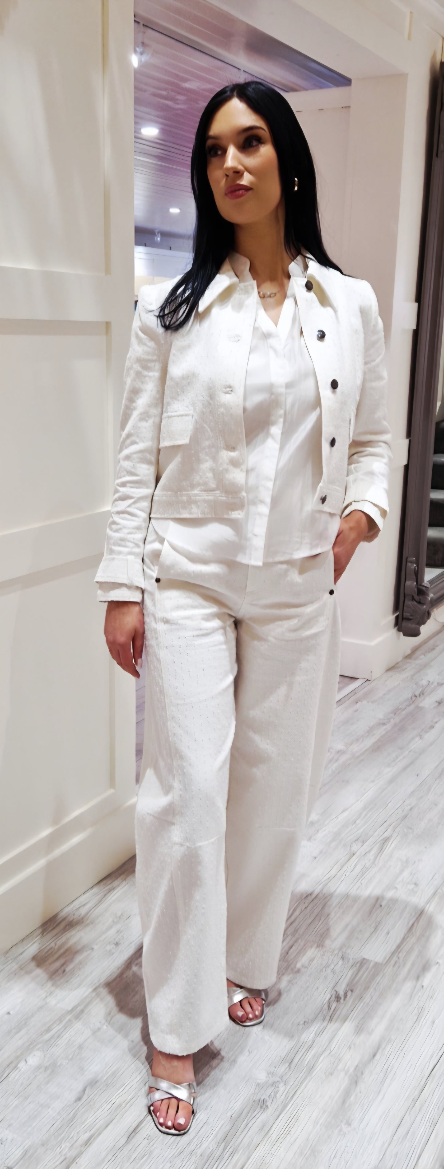 Cream Structure Trousers