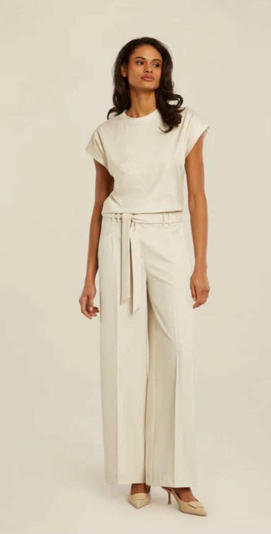 Beige Wide Leg Trousers