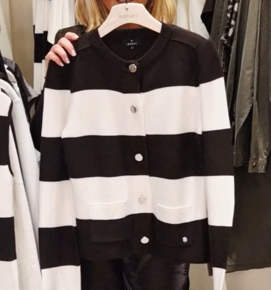 Block Stripe Knit Cardigan Brown and White