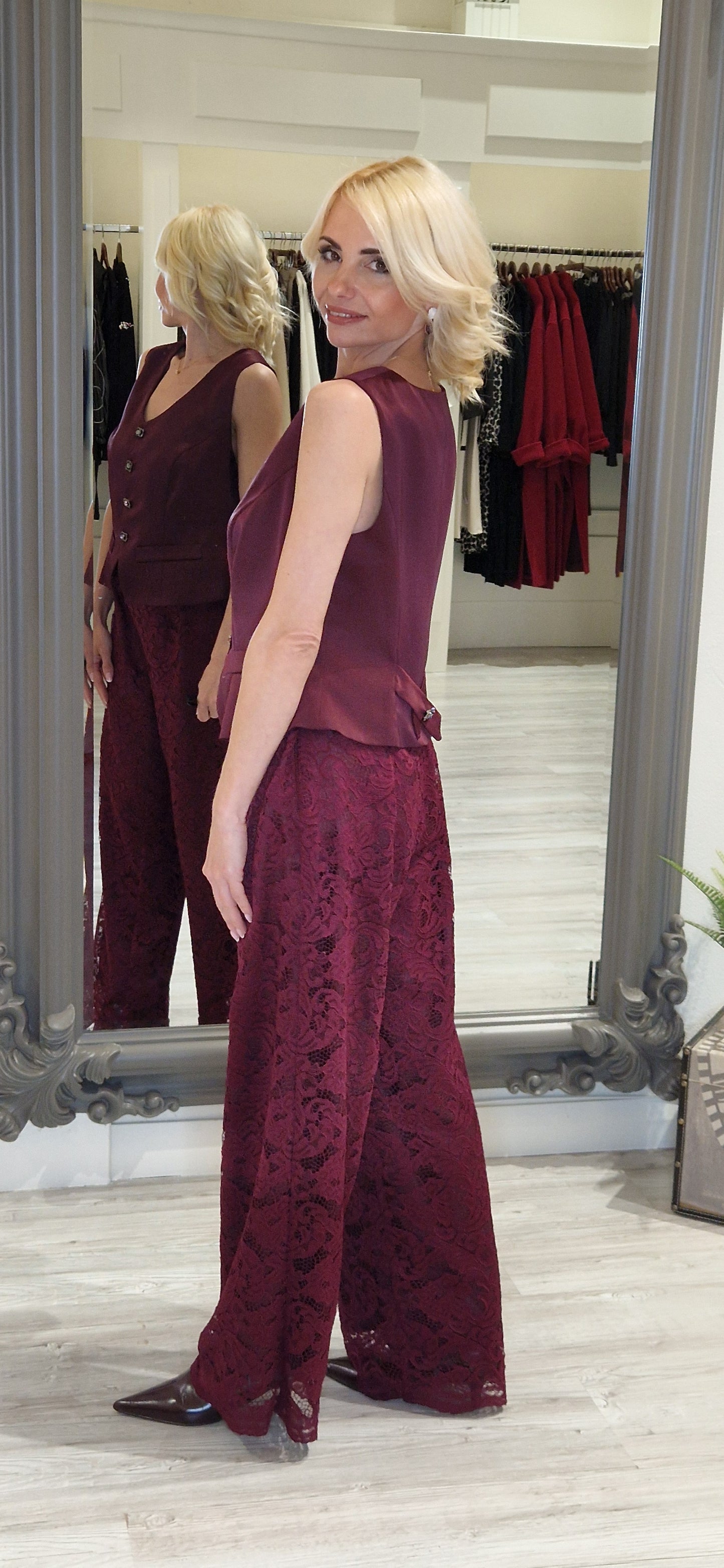 Burgundy Satin Look Waistcoat
