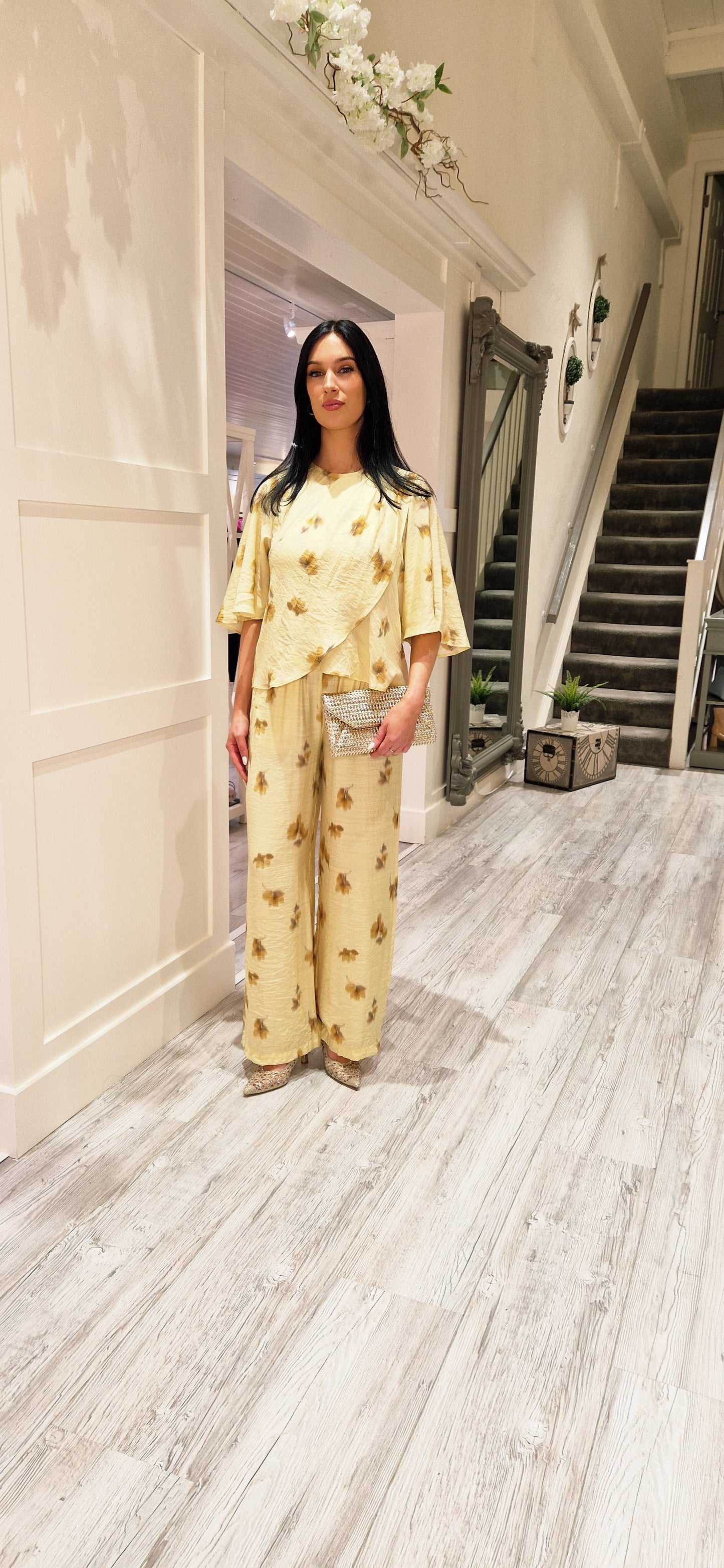 Myla Flower Drape SS Blouse  Pale Yellow