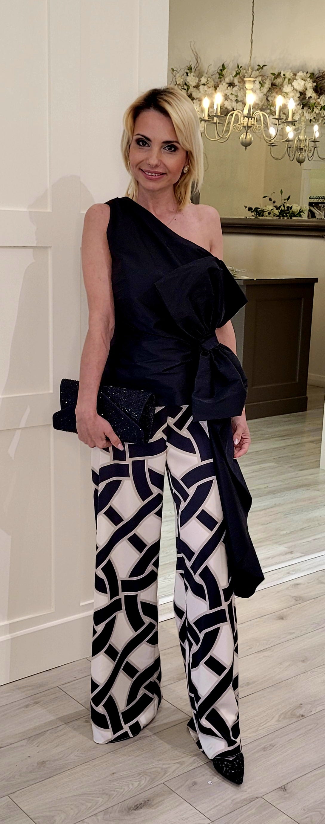 Black And Cream 2 Piece Trousers Suit