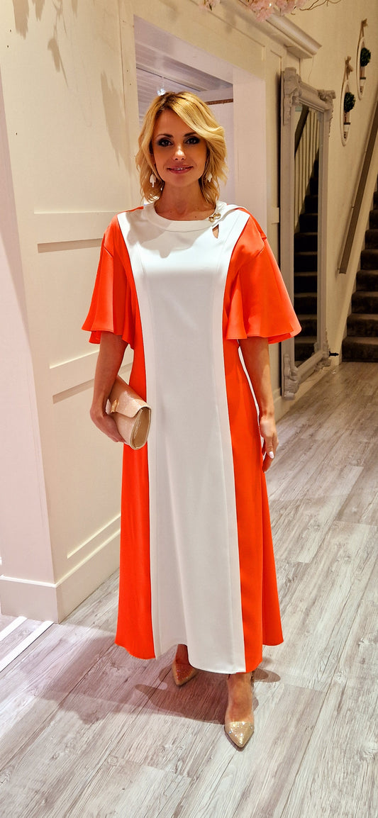 Orange And Cream Midi Dress
