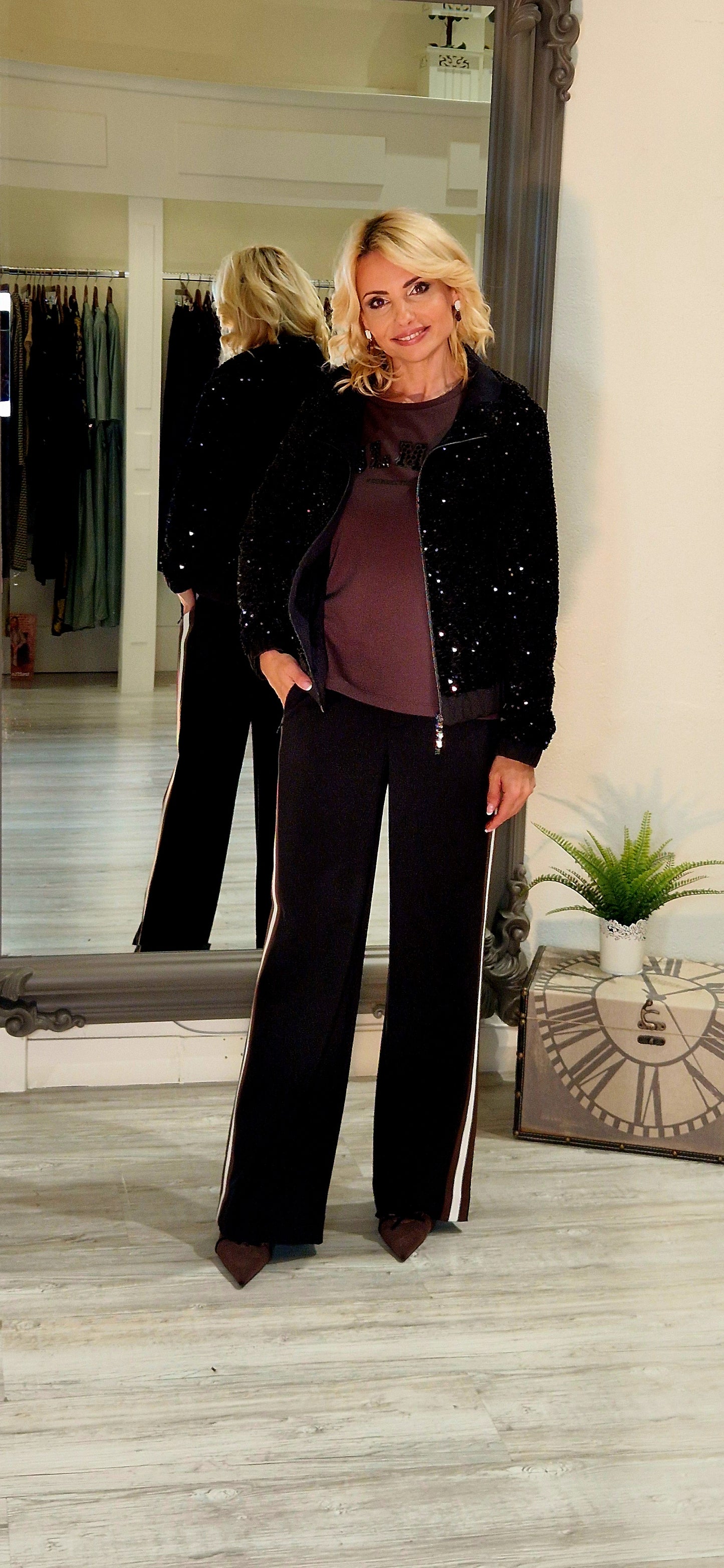 Brownie Long-sleeve Top With  rhinestone accents