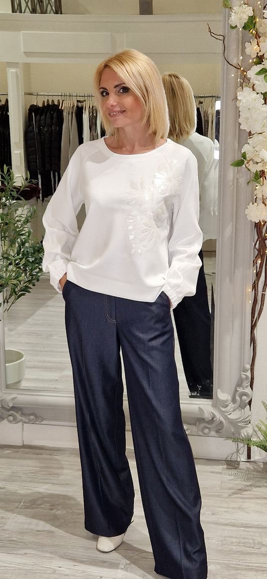 Off-White Top With Flower Details
