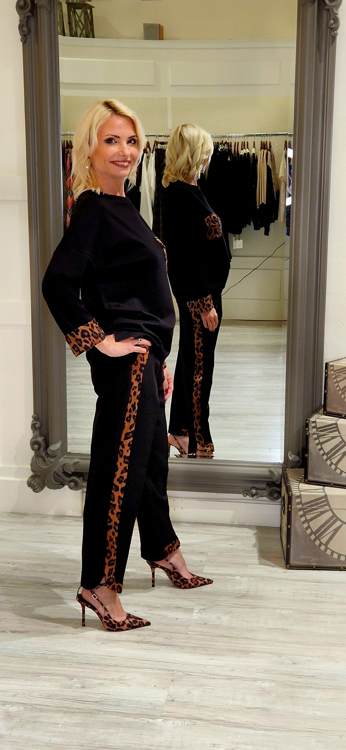 Black Leopard Seam Trousers