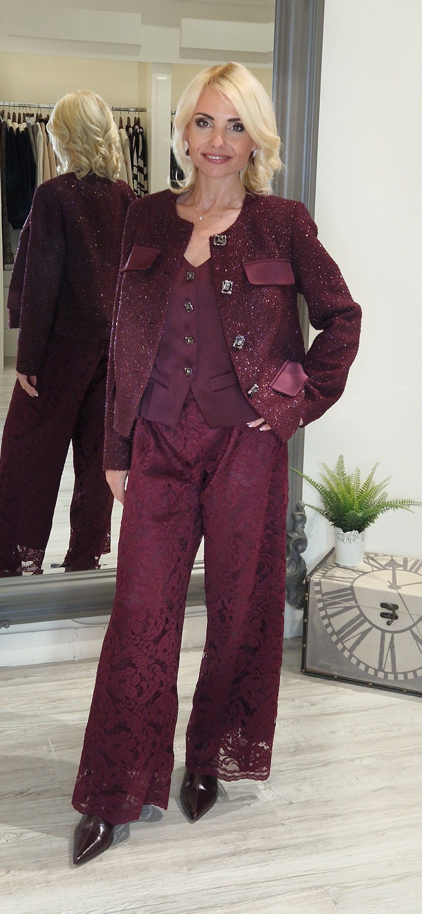 Burgundy Lace Trousers