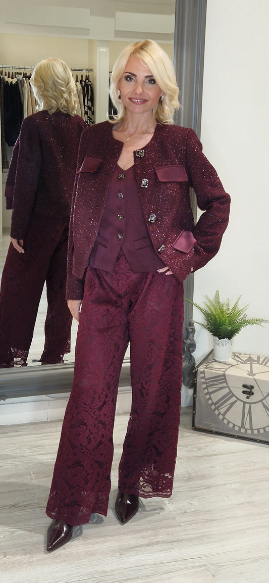 Burgundy Lace Trousers