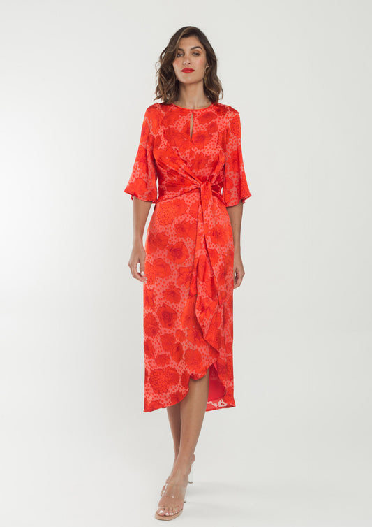 Red Flower Midi Dress