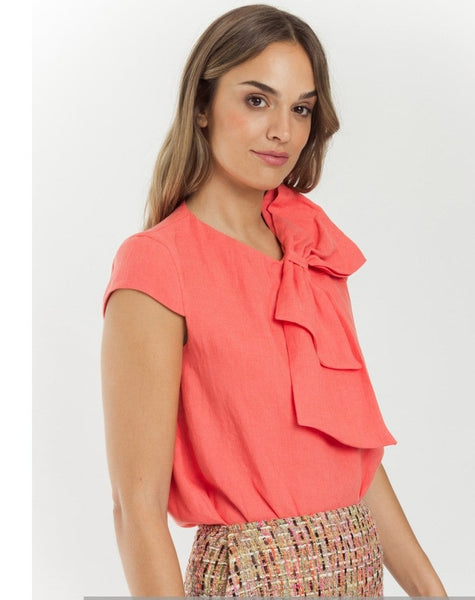 Coral Top With Bow