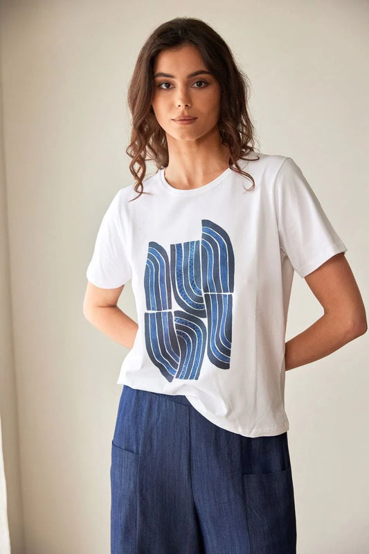 White Line Print T-Shirt