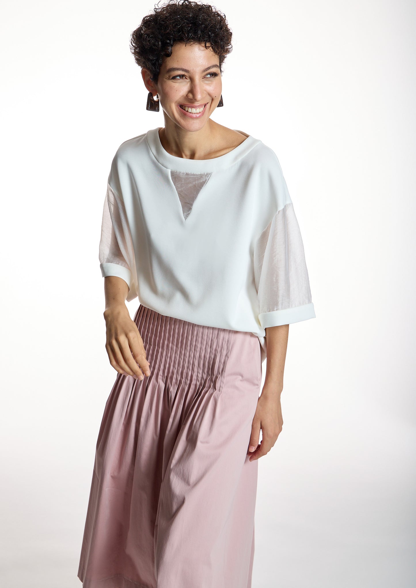 White Blouse With Semi Transparent Sleeves