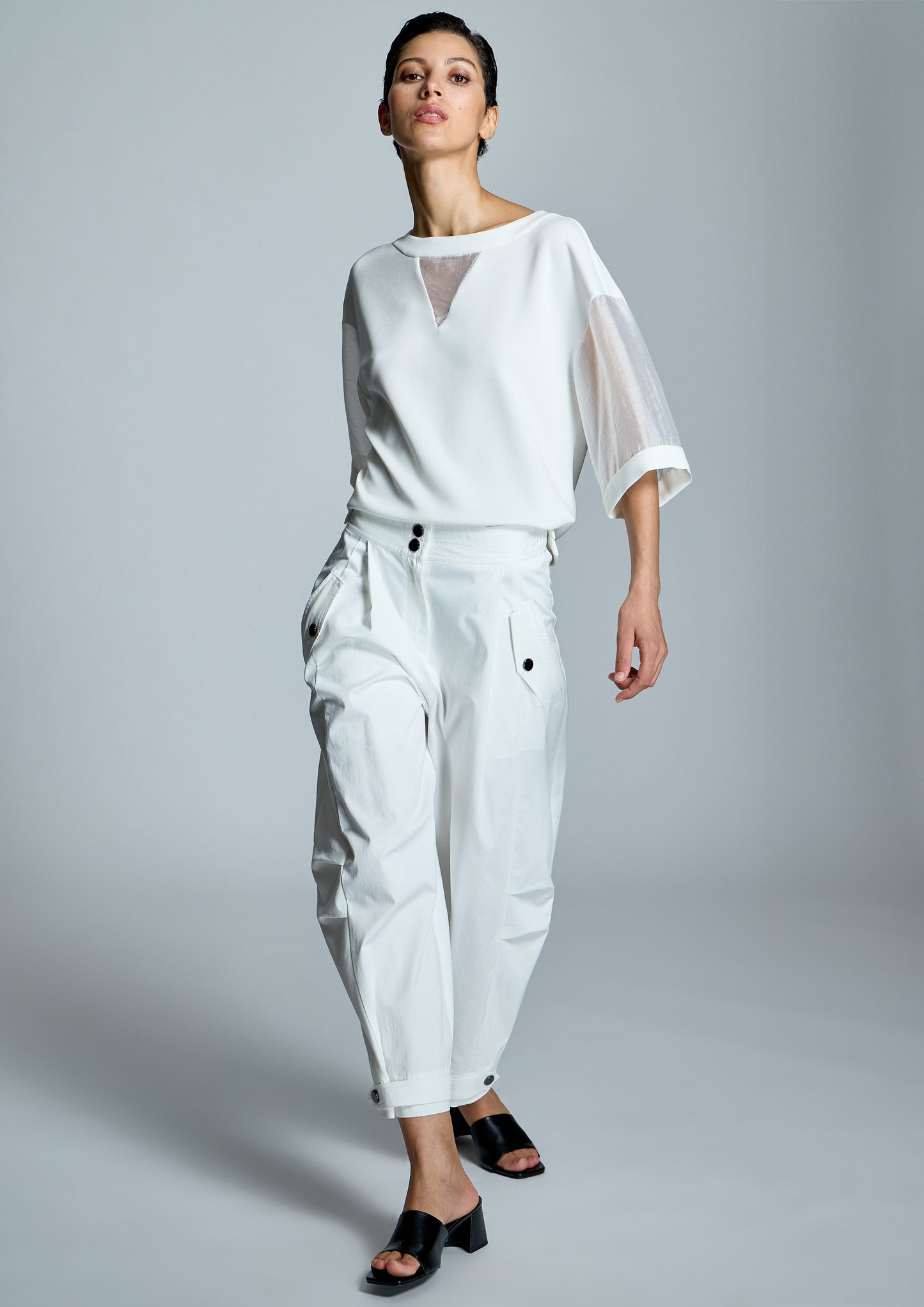 White Blouse With Semi Transparent Sleeves