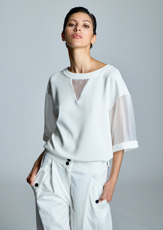 White Blouse With Semi Transparent Sleeves