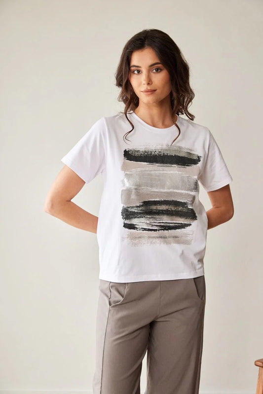 White And Grey Stripe T-Shirt