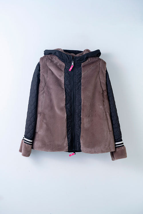 Padded Jacket Convertible Into a Vest With Fur