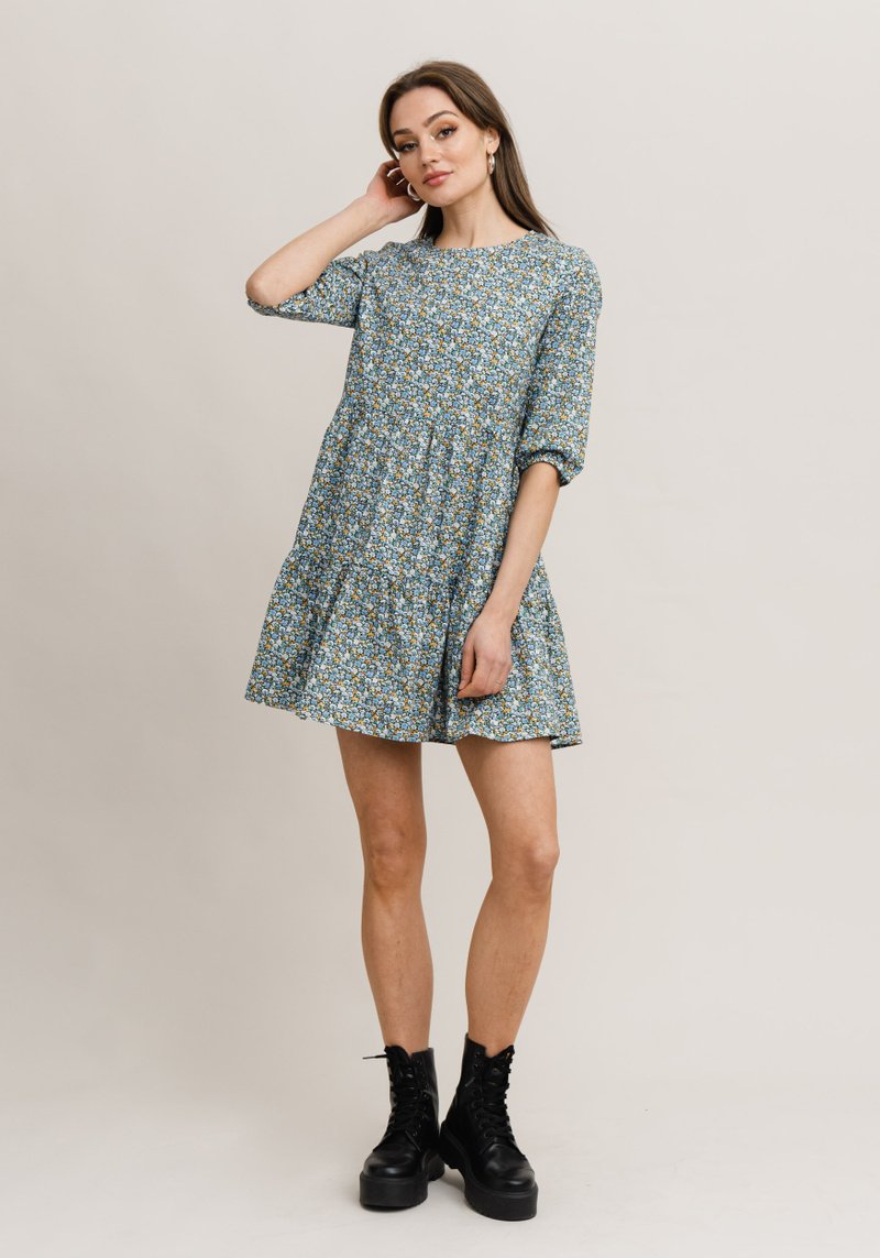 Luna Puff Blue Flower Dress