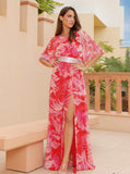Pink Chiffon Printed Maxi Dress