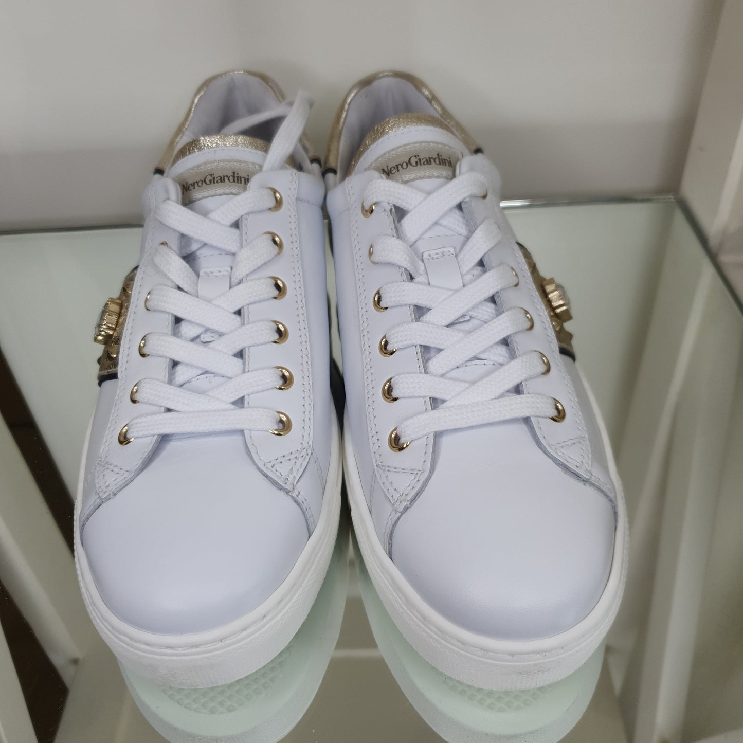 Willow White Leather Gold Sparkle Zip Detail Runner